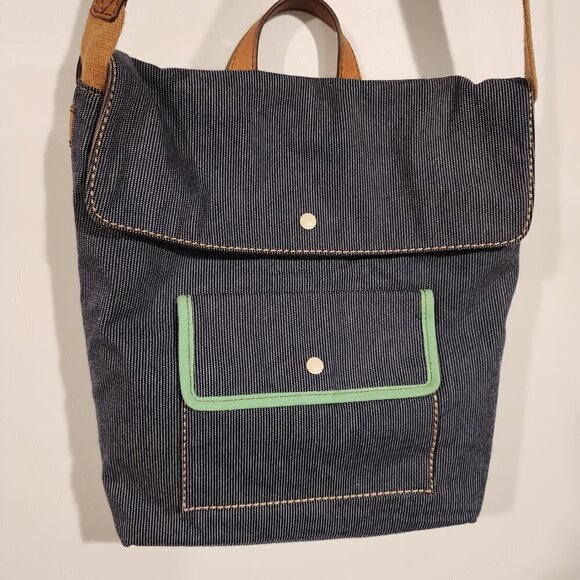 Fossil Blue White Micro-Stripe Foldover Crossbody Bag Adjustable Strap‎ 13 x 13 - Picture 3 of 11